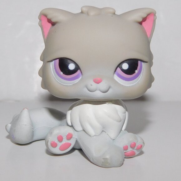 2007 Littlest Pet Shop LPS #251 Gray Persian Cat Purple Eyes Figure Hasbro - Picture 1 of 5